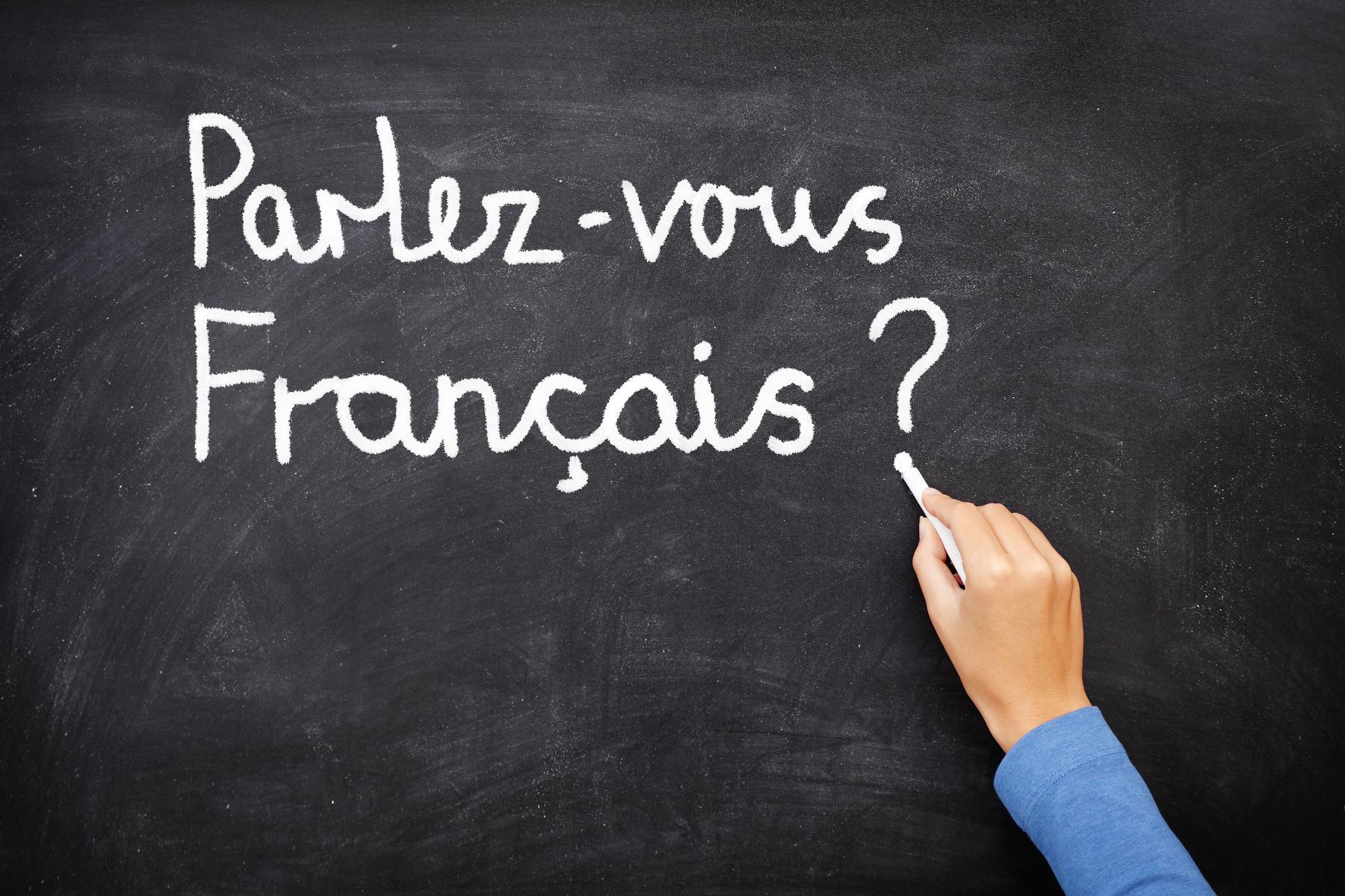 chalkboard with words "parlez-vous francais?"
