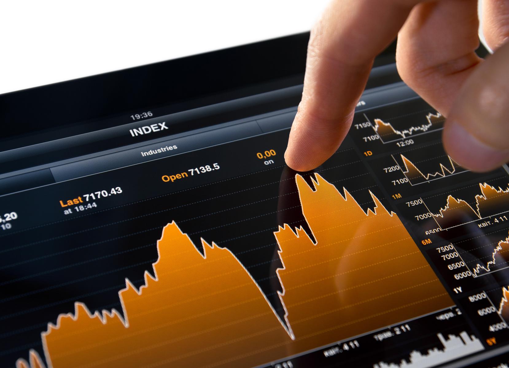 stock market graph on tablet